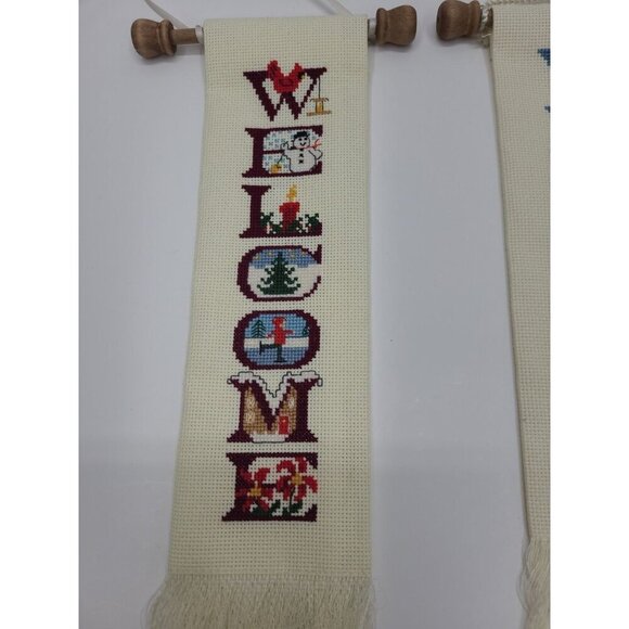 Handmade Cross-stitched Banner Wall Hanging on Dowell Rod Spring & Winter Decor - Picture 3 of 4